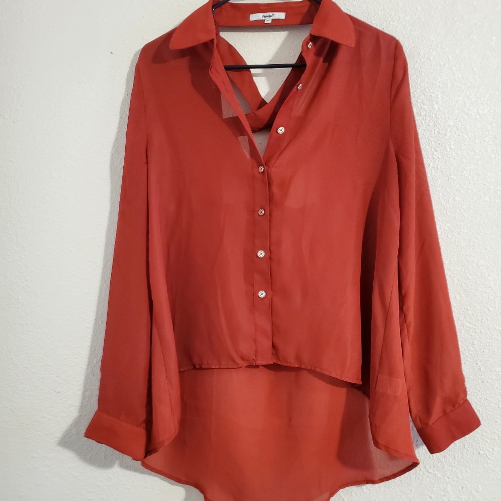 NWOT Papaya Open Criss Cross Back Collar Blouse